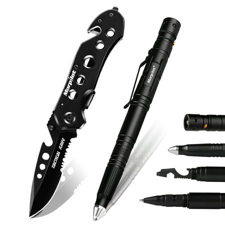 Morpilot EDC Tactical Pen, Best Self Defense EDC Survival Tool - 2 Ink Cartridge 6 Batteries in Gift