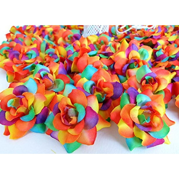 24 Silk Rainbow Roses Flower Head 24 Silk Rainbow Roses Flower Head