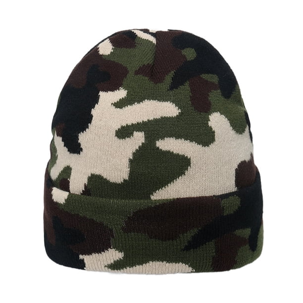Gorro de invierno con puños suaves, pompón, rayas, tejido con calaveras, holgado, para esquí, cálido, tejido de camuflaje en jacquard