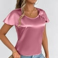 thumbnail image 5 of Kaemgyyd Satin Tops for Women Elegant Short Sleeve Silk Shirts Comfortable Solid Color Crewneck Work Tunic Blouses, 5 of 7