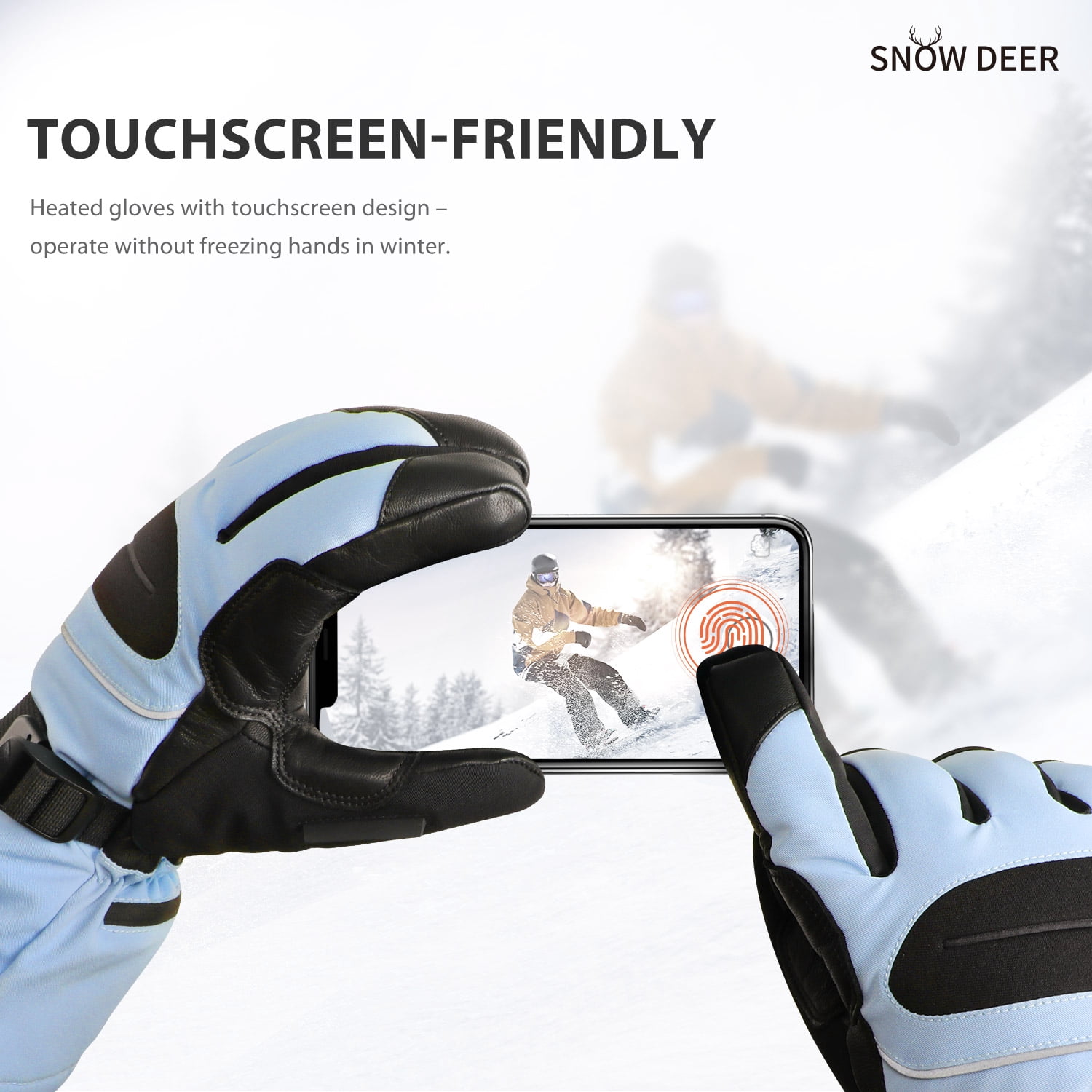 SNOW DEER Heated Gloves for Men Women Heated Ski Gloves 10h Warm 7.4V 3000mAh Battery Fast Charging Thick Lining Waterproof Goatskin Palm Anti Loss Lanyard Outdoor Skiing Snowboarding for Winter