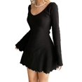 thumbnail image 3 of Mini vestido de fiesta de manga larga acanalado de Color sólido para mujer, cuello en V, corte ajustado, moda de primavera y otoño, 3 of 7