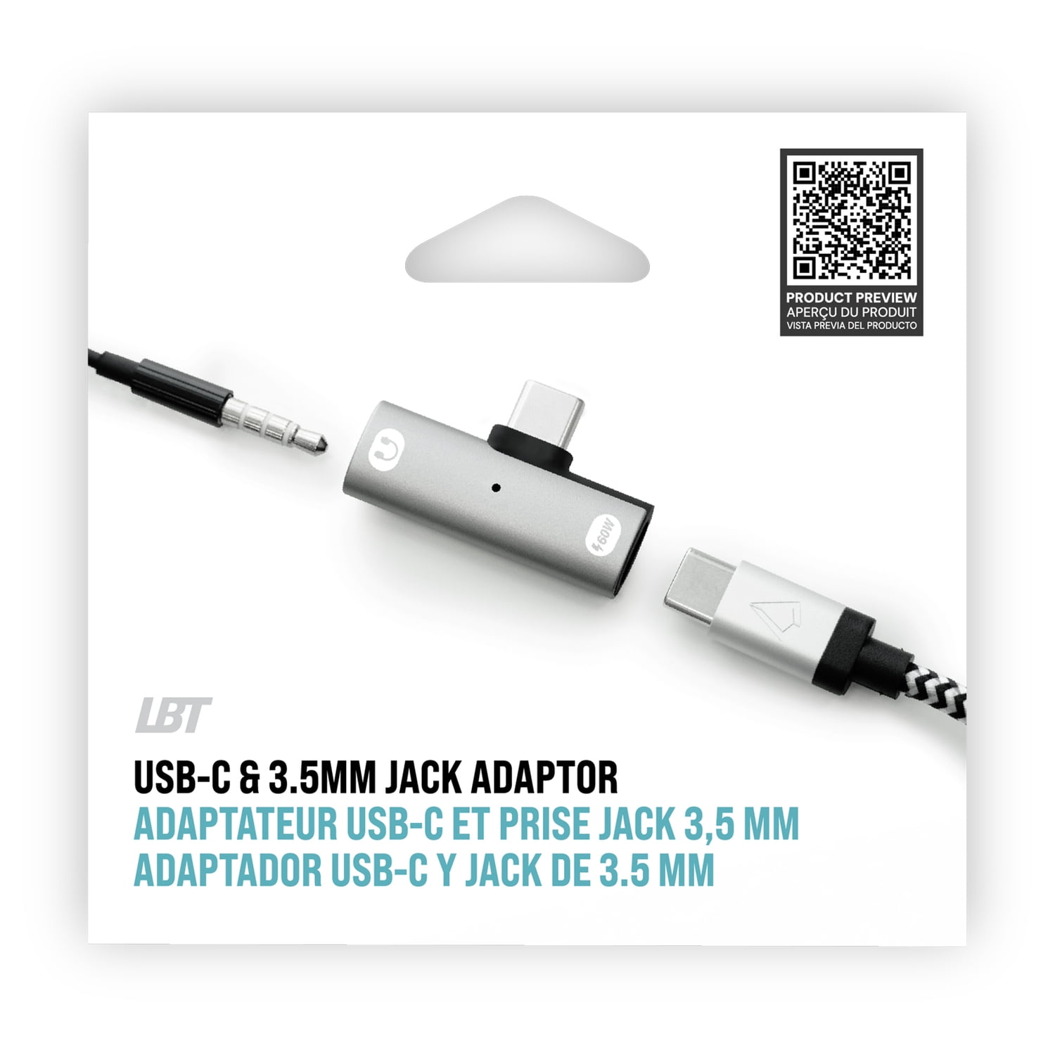 LBT 3.5-mm to USB-C Headphone Jack Adapter with 60-Watt PD Charging USB-C Port