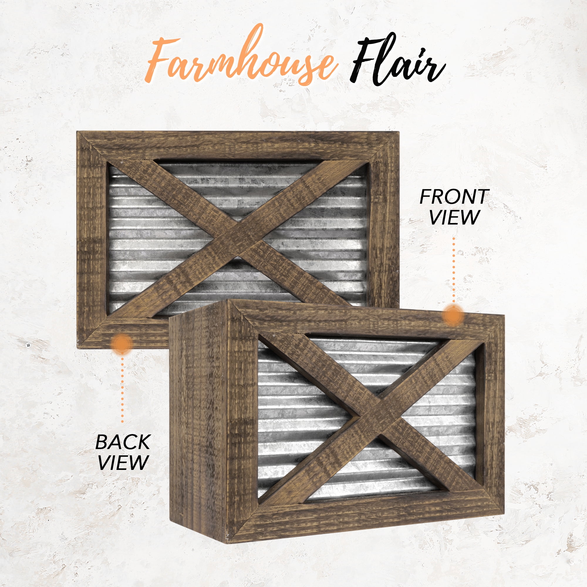 Autumn Alley Farmhouse Kitchen Utensil Holder, Rustic Wood & Galvanized Metal Cooking Utensil Caddy for Countertop Storage, Barn Door Style