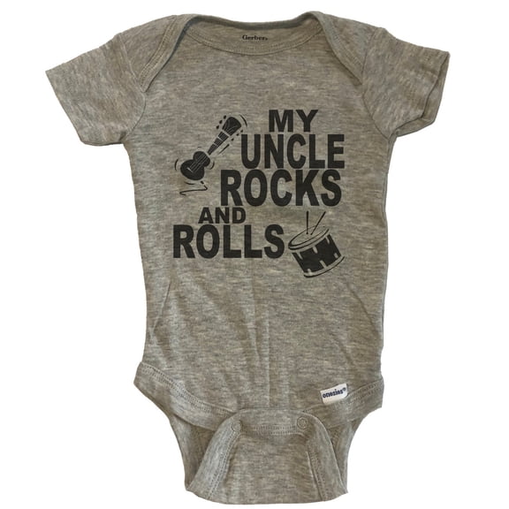 My Uncle Rocks And Rolls Music Baby Bodysuit - Grey