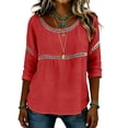 thumbnail image 4 of Wlynlyn Summer Tops for Women 3/4 Sleeve Length Crewneck Lace Patch Casual Dressy Blouses Vintage Loose Fitted Tunic Trendy Shirts, 4 of 9