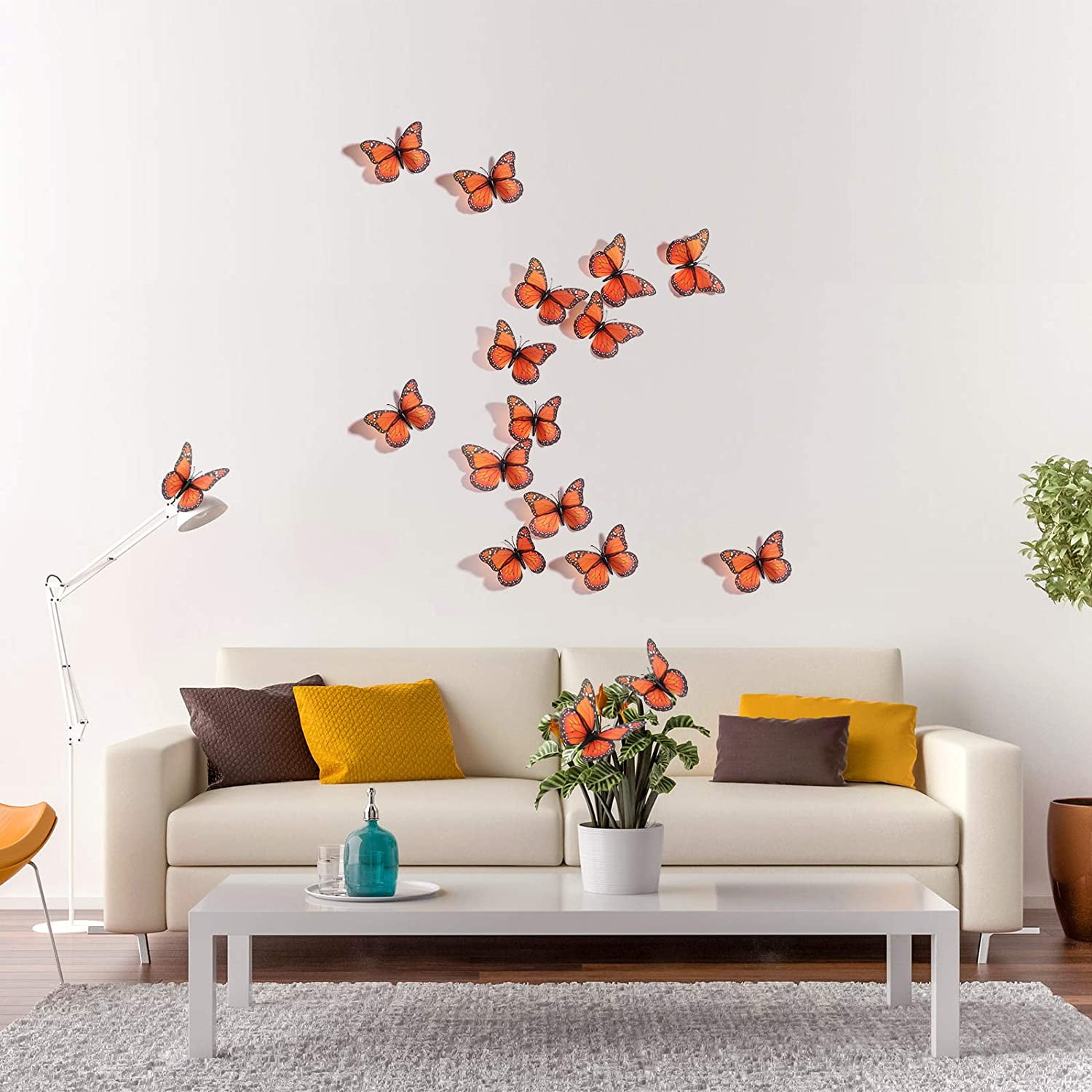 Syhood Monarch Butterfly Decorations Halloween Butterfly Wall Decor 4.7  inch Orange Artificial Fake Butterflies for Crafts 3D Magnet for Home Wall