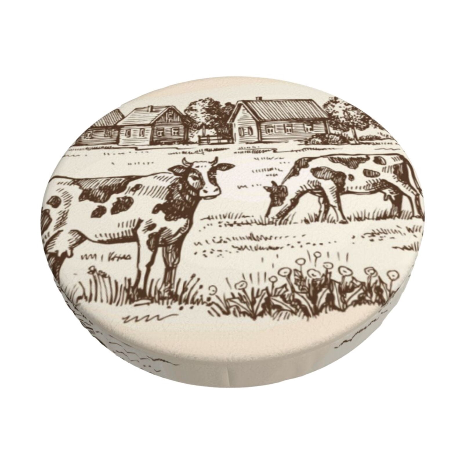 Easygdp Cows On The Farm Print Easy To Install Bar Stool Covers&Stool Covers Round&Elastic Stool Cover, Barstool Covers,Washable&Bottom With Elastic Edge-12 inch