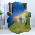 thumbnail image 4 of Golf Soft Flannel Fleece Throw Blanket, Ball on the Teeing Ground Lawn with Picturesque Sunset Rural Background, Cozy Plush for Indoor and Outdoor Use, 50" x 60", Lime Green Blue Yellow, by Ambesonne, 4 of 5