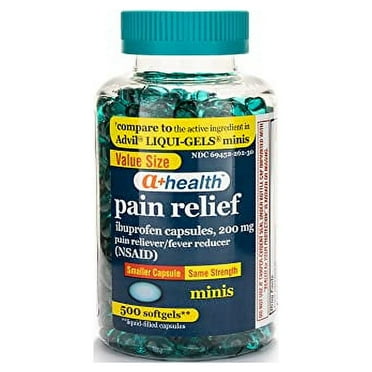A  Health Mini Ibuprofen 200 Mg Softgels, Pain Reliever/Fever Reducer (NSAID), Made in USA, 500 Count