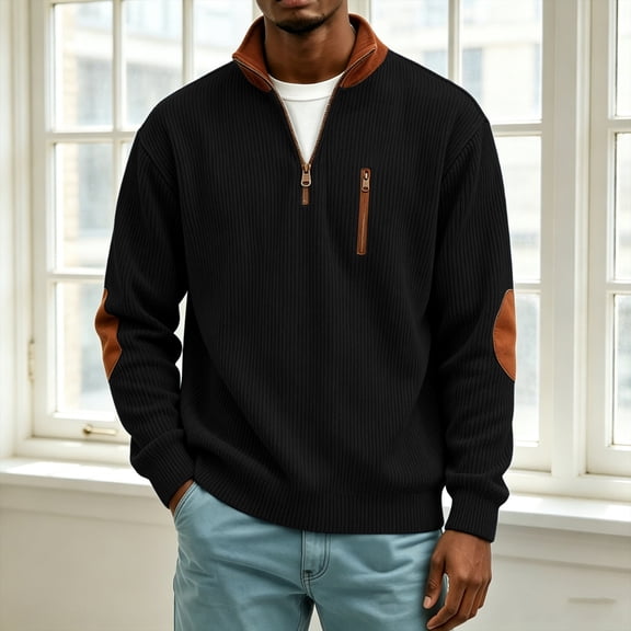 SOOMLON Oversized Sweatshirt Men Big and Tall Mock Neck 1/4 Zip Pullover Corduroy Long Sleeve Shirts Fall Fashion Wear