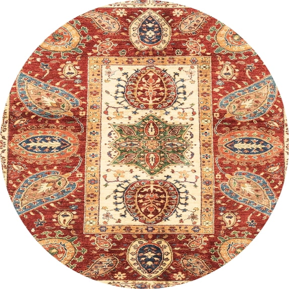 Ahgly Company Machine Washable Indoor Round Abstract Grapefruit Red Area Rugs, 8' Round