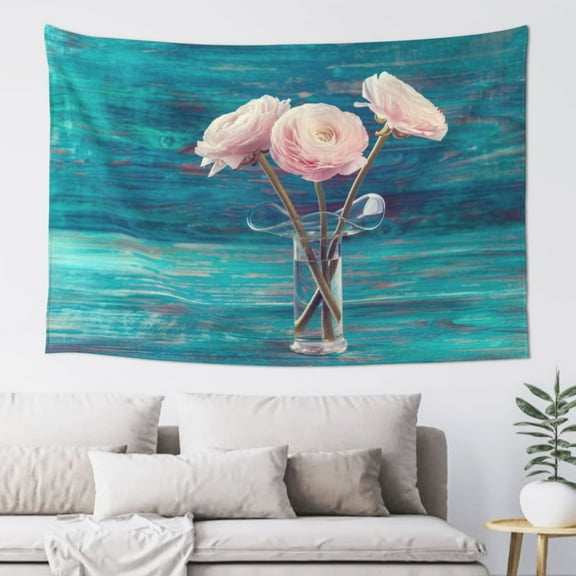 Easygdp Flowers in Glass Vase Tapestry Wall Hanging, Wall Tapestries for Bedroom Aesthetic Living Room Office Decor 60x40in