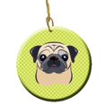 thumbnail image 1 of Checkerboard Lime Green Fawn Pug Ceramic Ornament, 2.81 In., 1 of 1