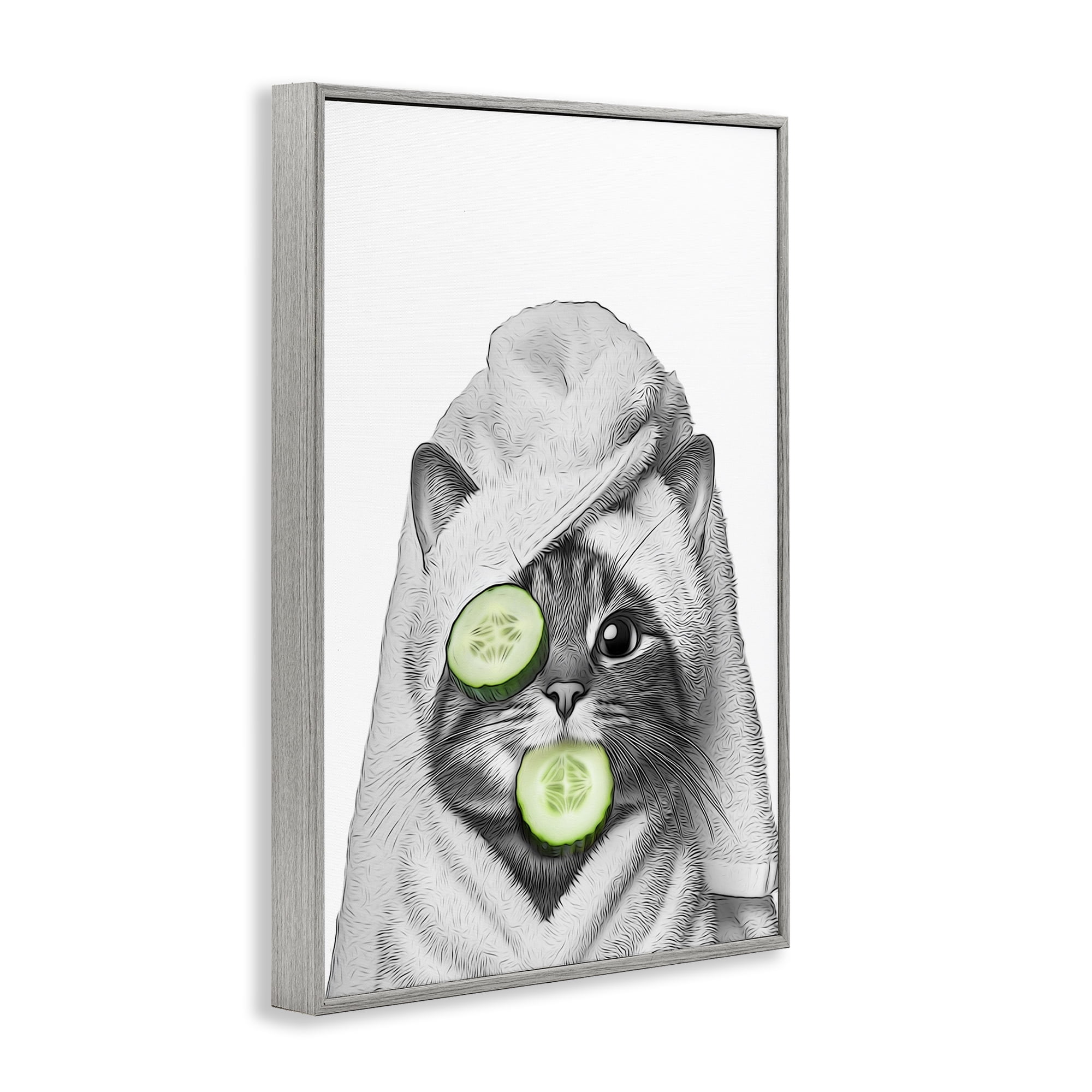 Stupell Industries Spa Bath Day Cat Typography Painting Gray Framed Art Print Wall Art, 12 x 18