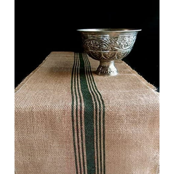 AK TRADING 12.5" Inches X 108 Inches Burlap Table Runner with Stripes (Green)