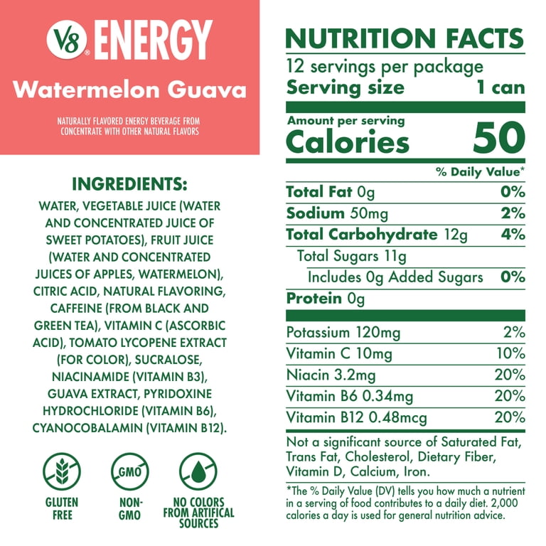 V8 Energy Watermelon Guava, 8 fl oz Cans, 24 Pack (2 Pack Bundle) photo 2