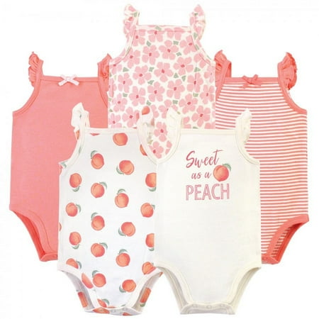 Touched by Nature Baby Girl Organic Cotton Bodysuits 5pk, Peach, 12-18 Months