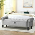 thumbnail image 2 of Furniliving 63" Storage Ottoman Bench with Arms, Upholstered Button Tufted End of Bed Bench, Linen Fabric Large Storage Bench for Bedroom, Entryway,Light Gray, 2 of 9