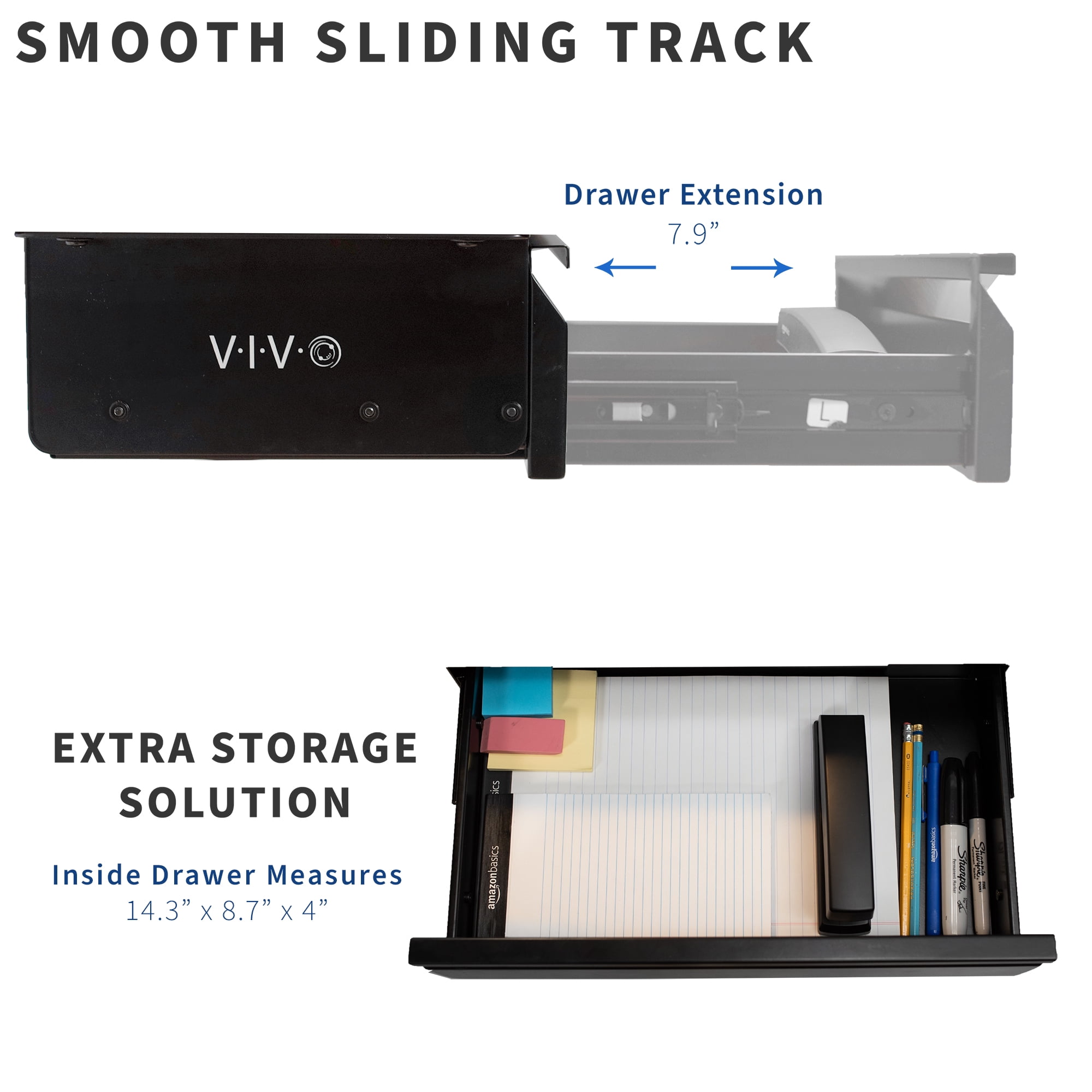 VIVO Black Space Saving 16" Pull Out Under Desk Storage Drawer without Shell