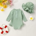 thumbnail image 3 of Happy Town Toddler Baby Girls Clothes 0-24M Summer Long Sleeve Zipper One-Piece Swimsuit + Hat Bathing Suit, 3 of 8