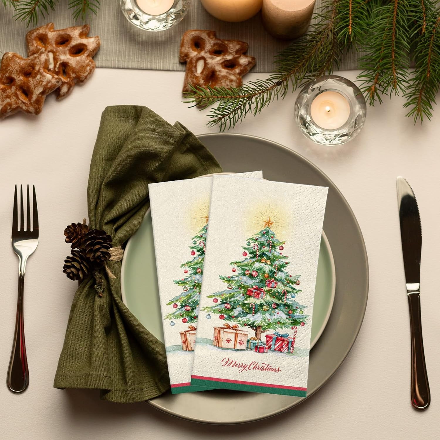 100 Pcs Christmas Disposable Paper Decorative Guest Napkins | Xmas Dinner Hand Napkin For Home Kitchen Bathroom Wedding Holiday Decor