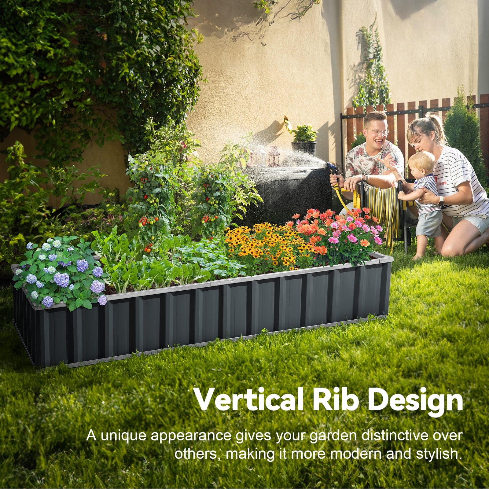 KING BIRD Raised Garden Bed 68" Lx 36" Wx 12" H Galvanized Garden Planter Box Kit Dark Gray 6x3x1ft