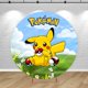 thumbnail image 3 of Fondo redondo para fiesta, tema de Pokémon, fondo para cumpleaños, cubierta elástica, decoración redonda para niños, bola amarilla para mascotas, Pikachu, accesorios, pancarta, 3 of 5