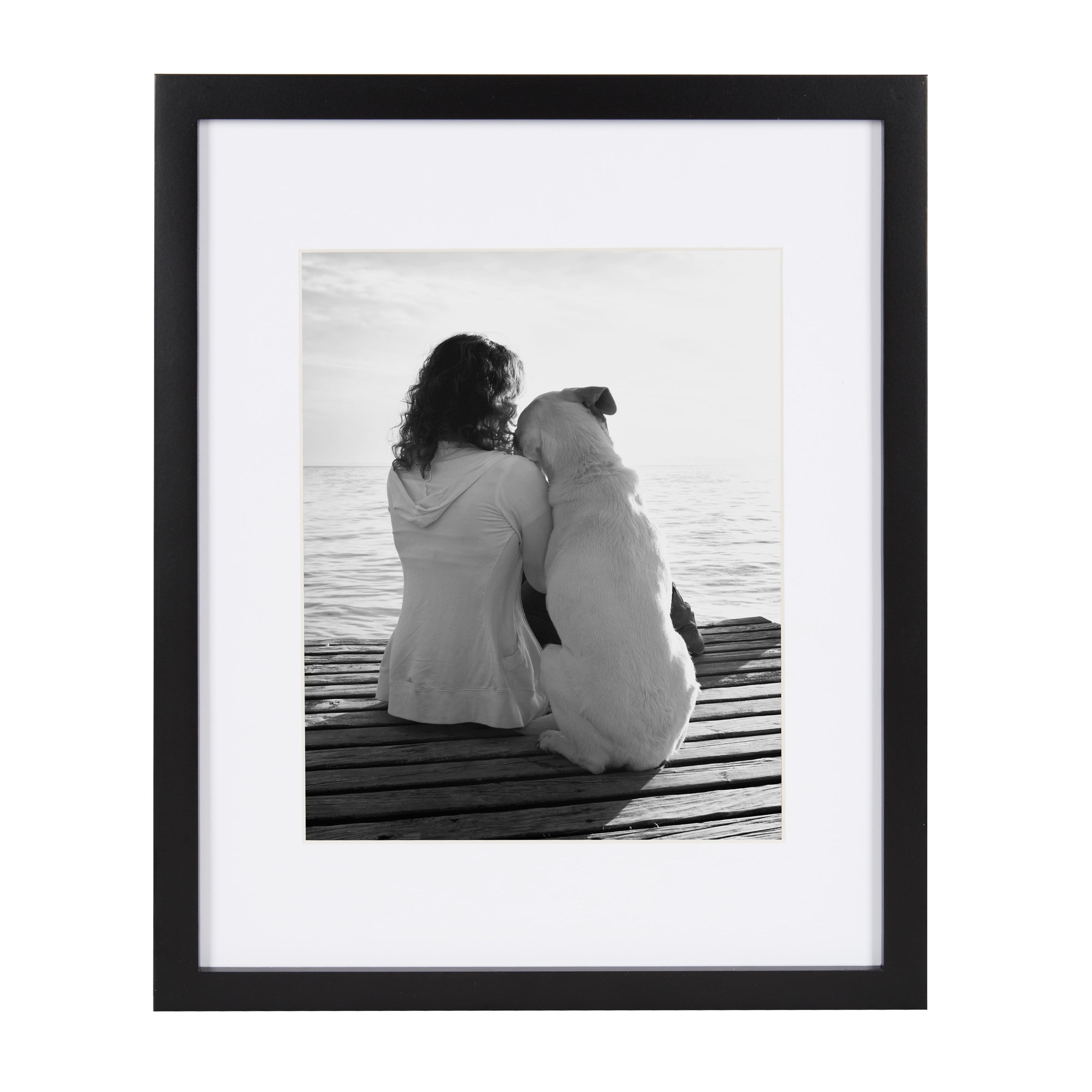 DesignOvation Gallery Wood Photo Frame Set for Customizable Wall Display, Black 11x14 matted to 8x10, Pack of 4