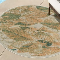 Unique Loom Baja Outdoor Collection Area Rug - Balandra (5' 3" Round Ivory/Orange)