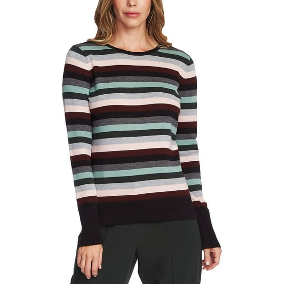 Vince Camuto Multicolor Stripe Pullover Sweater, Rich Black, X-Small