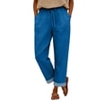 thumbnail image 4 of kaondbfi Cotton Linen Pants Women Summer Casual Straight Leg Pants Elastic Waist Beach Trousers with Pockets, 4 of 8