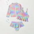 thumbnail image 2 of Qingpeng Girls Swimsuit Set Tankini Long Sleeve 3 Piece Bathing Suit 4-8Y, 2 of 6