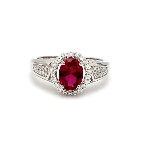 Diamond-Capitals 2.15 Carat Oval Cut Red Ruby Gemstone with Natural Diamond Stunning Wedding Ring for her in Solid 18K White Gold Size 7