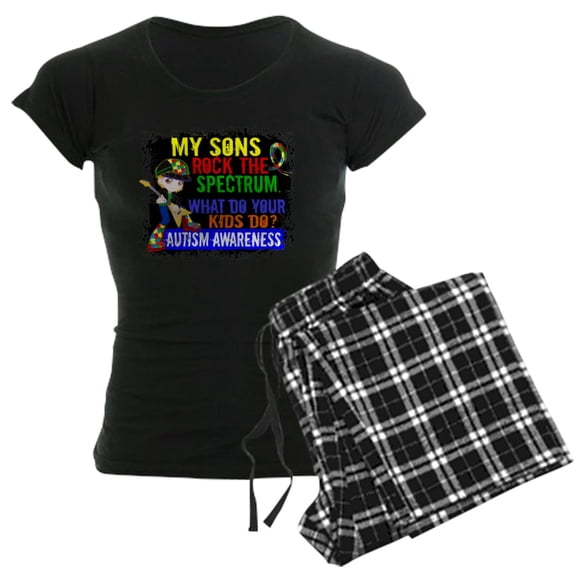 CafePress - Rock Spectrum Autism Women's Dark Pajamas - Women's Short Sleeve Print T-Shirt and Pants Dark Cotton Pajama Set