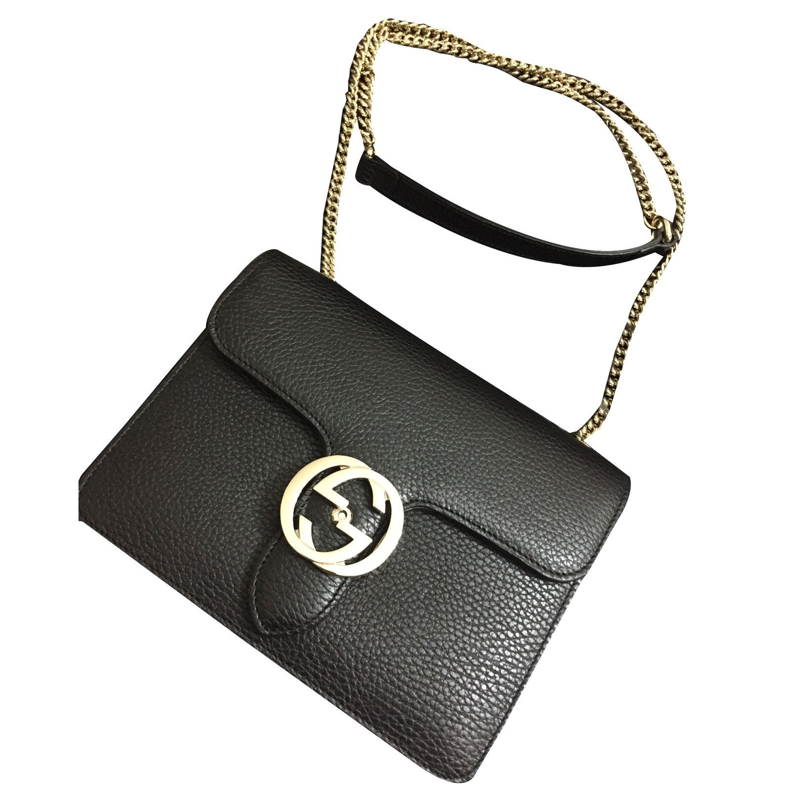 GG Black Leather Shoulder Bag Pebble Handbag Italy New Crossbody -