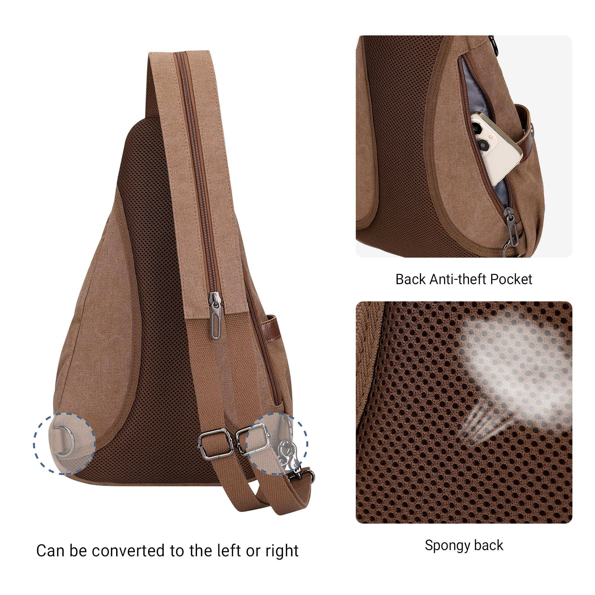 WITZMAN Canvas Sling Bag for Men Women Convertible Sling Backpack Crossbody Vintage Chest Bag Travel Casual Daypack(A8003 Brown)