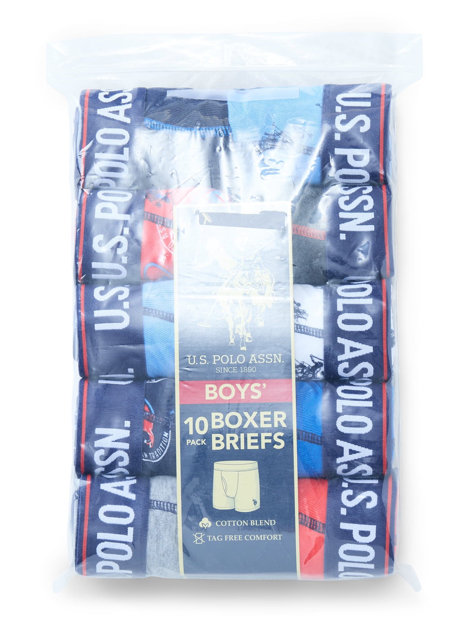 U.S. Polo Assn. Boys Tagless Boxer Briefs, 10-Pack, Sizes S-XXL