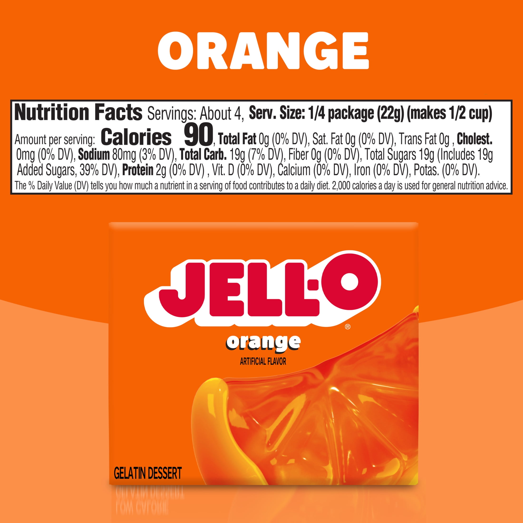 (12 pack) Jell-O Orange Gelatin Dessert Mix, 3 oz Box