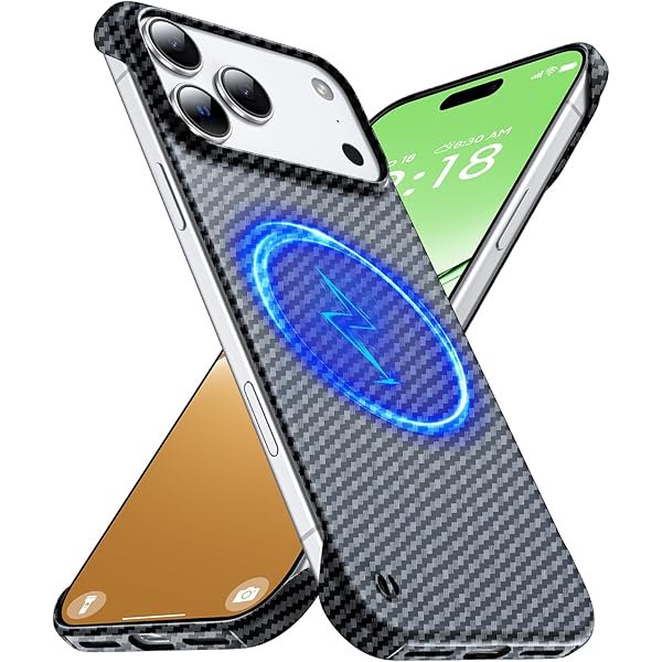 wonima11 Magnetic Ultra-Thin Frosted Soft Touch Skin Borderless Carbon Fiber Style Texture for iPhone 17 Pro Max Frameless Case 6.9" Slim Minimalist Lightweight Matte Hard for MagSafe Cover Case-Black