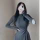 thumbnail image 3 of Vestidos de manga larga con cuello alto y corte A para mujer estilo coreano Y2K de primavera, 3 of 5