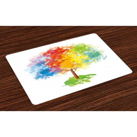 

Ambesonne Rainbow Place Mats Set of 4 Abstract Tree Nature Standard Size Multicolor