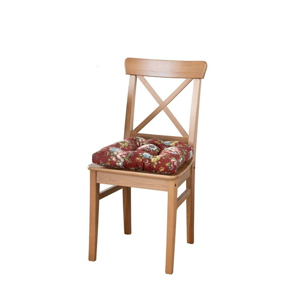 Ellis Bella Rose Stylish Medium Scale Printed Floral Pattern Non-Skid Chair Pad 16"x16" Red