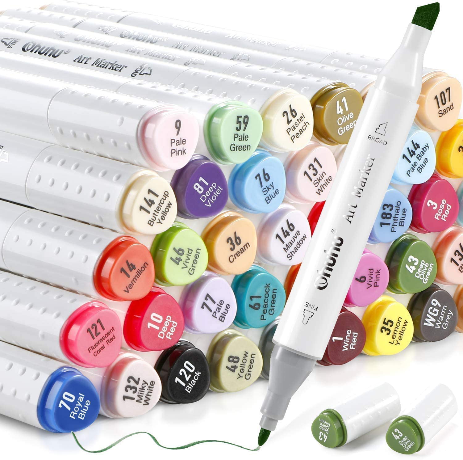 Ohuhu Marker Pen 60 Color Set For Comics With Blender Pen Carrying Case Art pen 