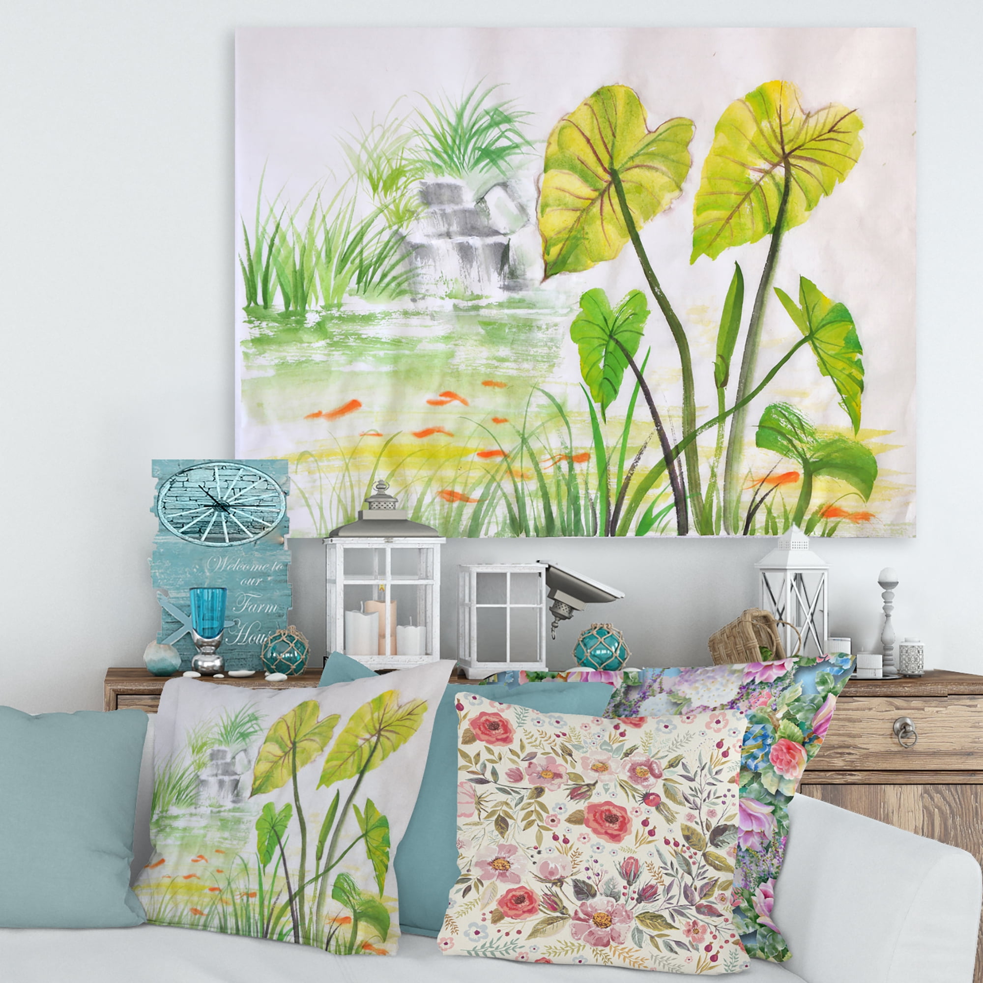Ancient Lotus Pond 8 in x 12 in Painting Canvas Art Print, by Designart