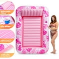 thumbnail image 3 of SLOOSH Inflatable Tanning Pool Lounger Float, 70" x 46" Large Suntan Tub with Pillow, Water Raft Float For Kids & Adults Pink, 3 of 7