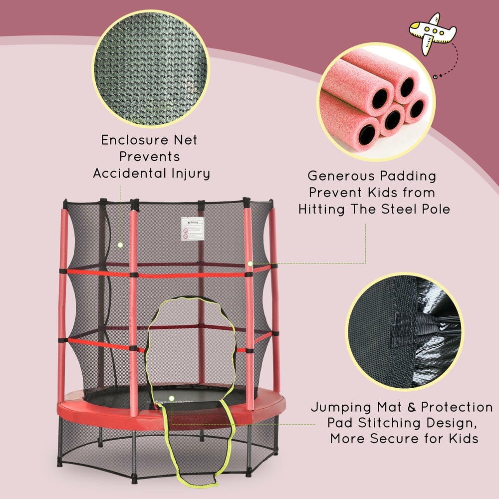 GVN 5FT Trampoline with Enclosure Net, Outdoor Trampoline for Age 3 to 6 Years, Red