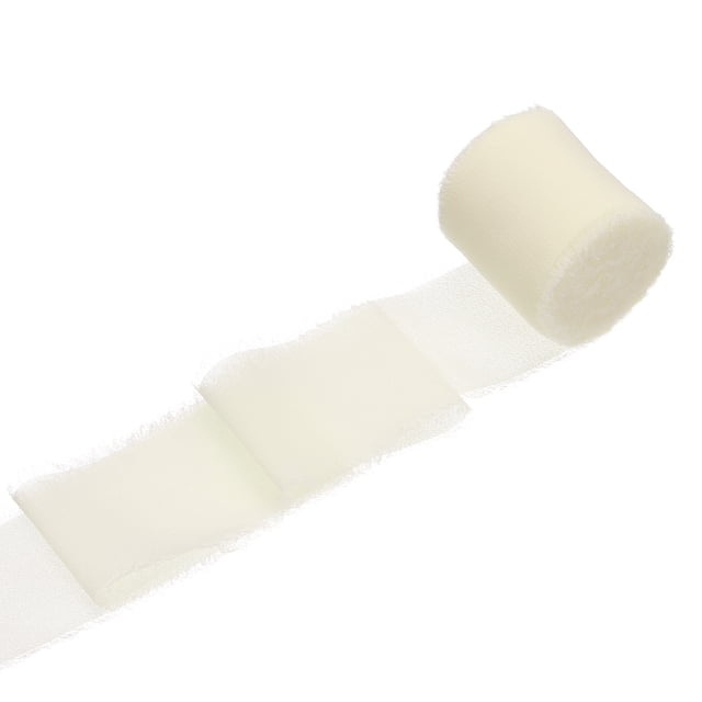 Uxcell 1 Rollo de Cinta de Gasa, Cinta de Flecos Hecha a Mano de 1.5 Pulgadas x 5 Yardas para Envolver Ramo de Flores Decoración de Bodas Artesanías DIY Color Blanco Crema