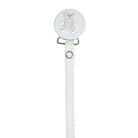 Teddy Bear Pacifier Clip with Faux Leather Strap