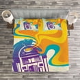 thumbnail image 3 of Ambesonne Vintage Quilted Bedspread Set 3 Pcs, Retro Vintage Radio Music, Queen Size, Purple and Blue, 3 of 3
